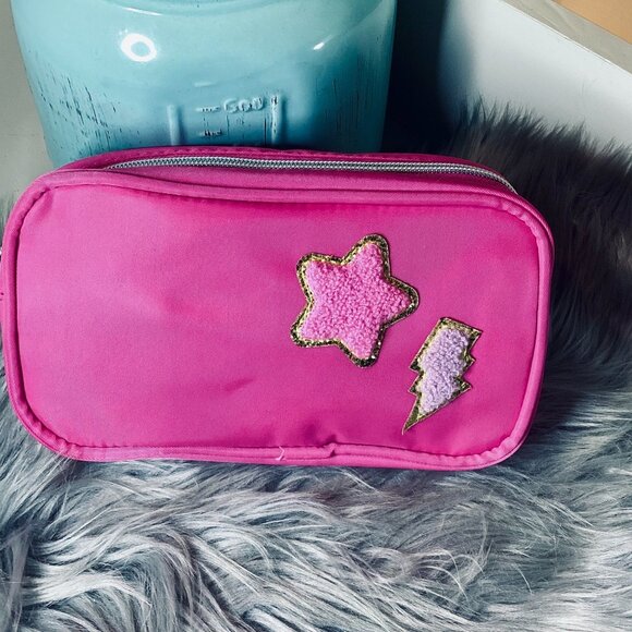 InMocean Bag Faux Sherpa Star + Lightning Bolt Metallic Gold Glitter Barbiecore - Picture 1 of 4